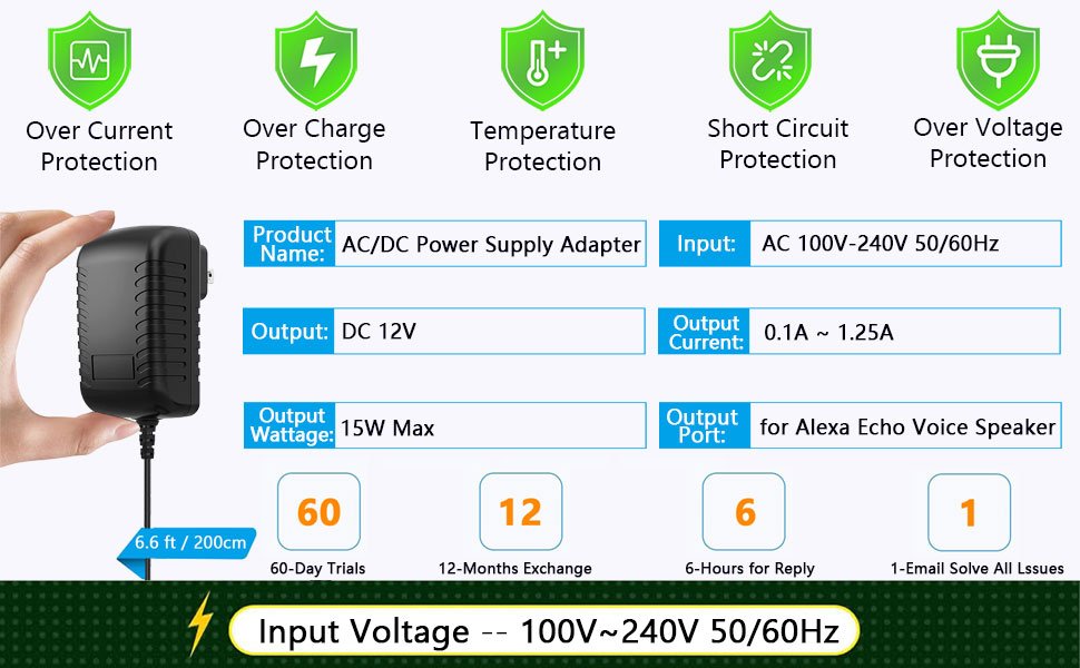 for alexa echo dot 3rd 4th 5th gen power cord 15w charger echo pop spot power supply adapter 