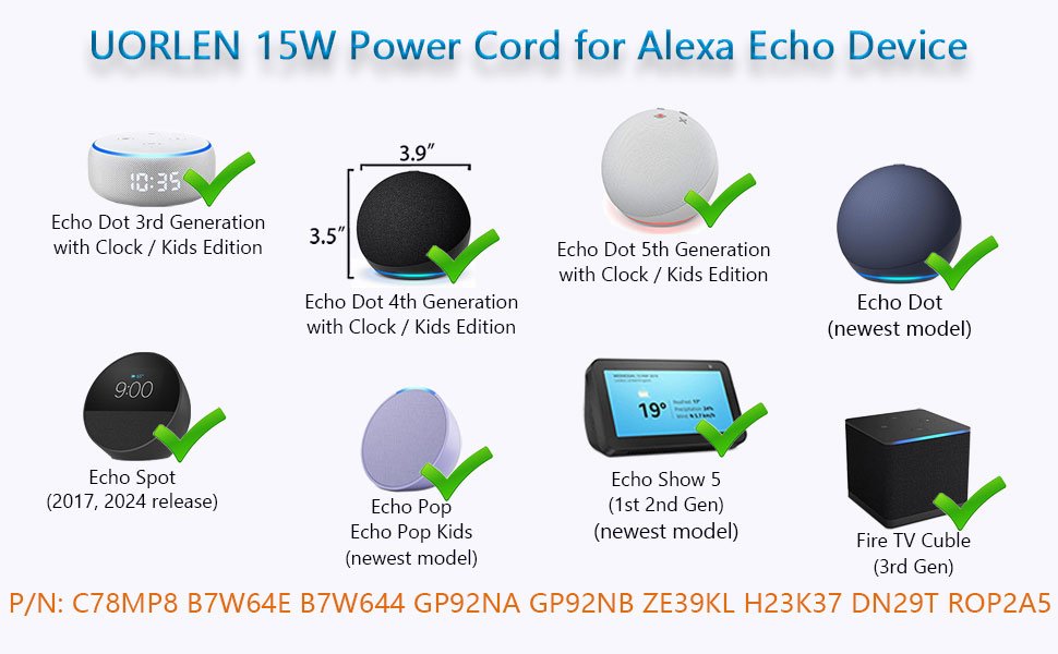 for alexa echo dot 3rd 4th 5th generation power cord charger cable echo pop power adapter