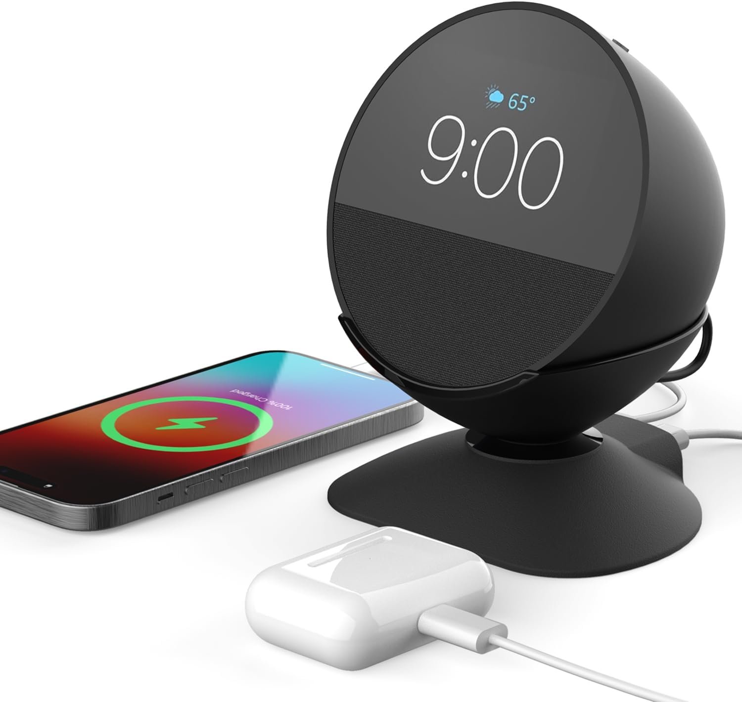 Charging Stand for Echo Spot with USB-C and USB-A Charging Ports for Multiple Devices, Echo Spot Stand Charging Station for iPhone Cellphones and Earbuds