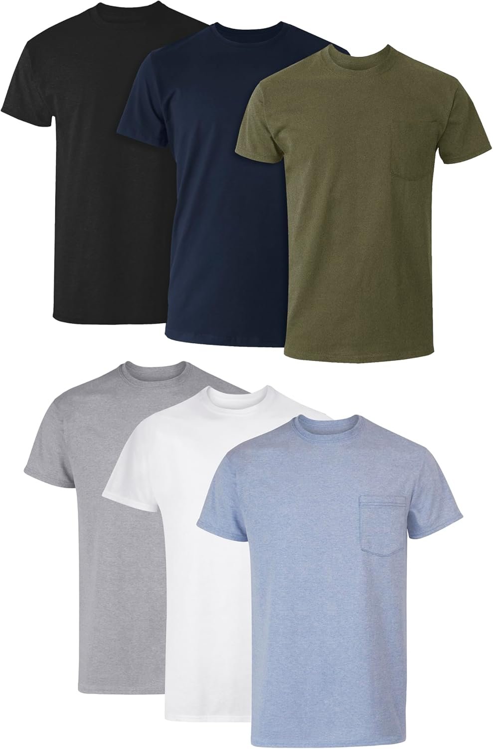 Hanes Men’s Pocket T-Shirt Pack, 6-Pack, Cool & Breathable Cotton Tees, Stay-Tucked Undershirts for Men